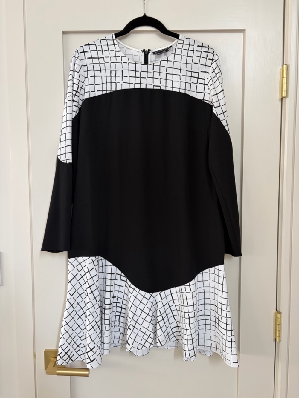 Sachin + Babi Black and White Grid Paneled Long-Sleeve Dress
